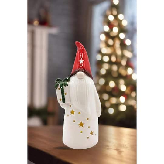 Wizardi 12" Ceramic Christmas Gnome with Gift
